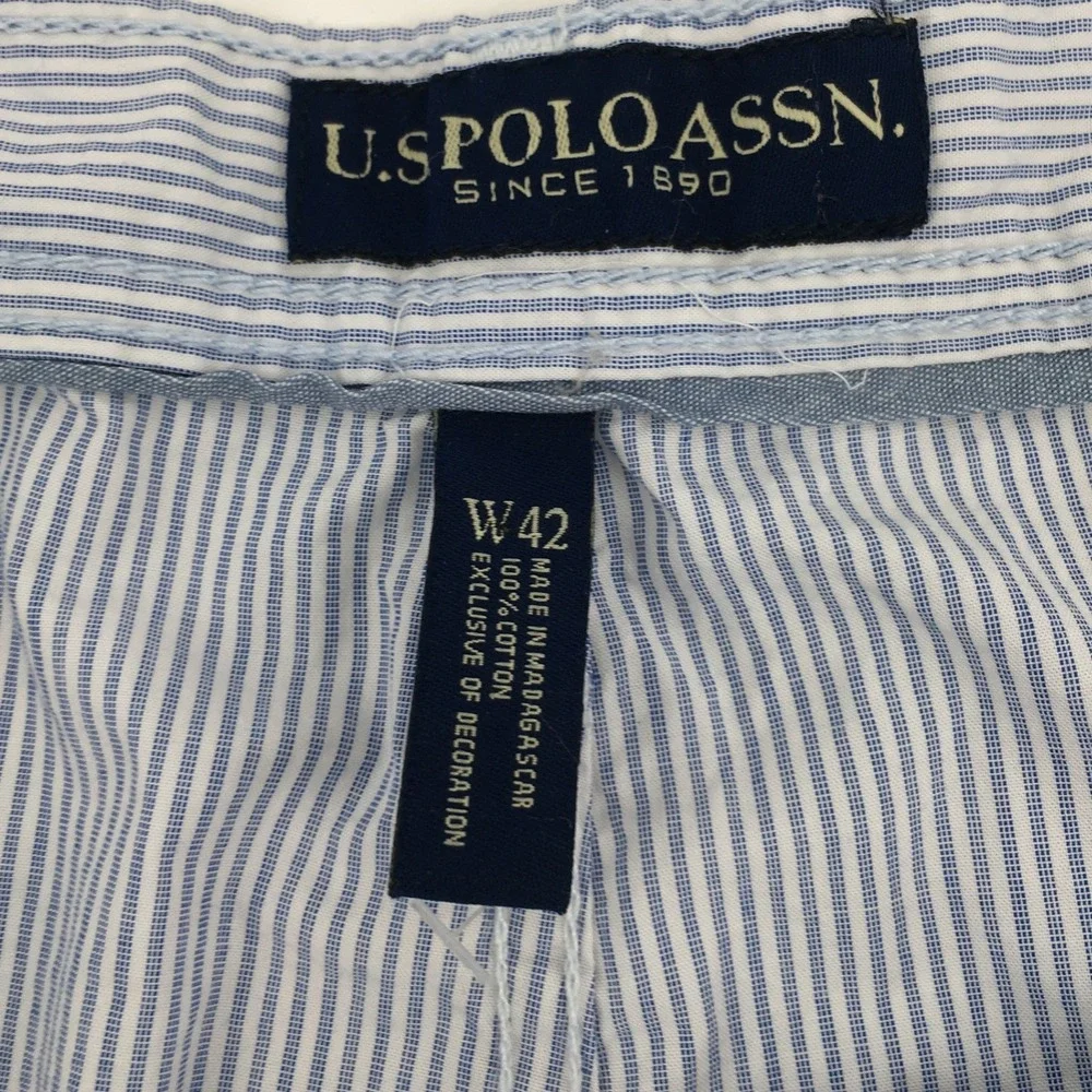 U.S. Polo Assn. Shorts Mens 42 Blue White Striped Seersucker Cotton 111024522GD